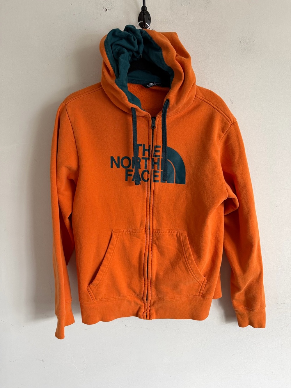 The North Face Orange Full-Zip Hoodie with Teal Logo & Lining